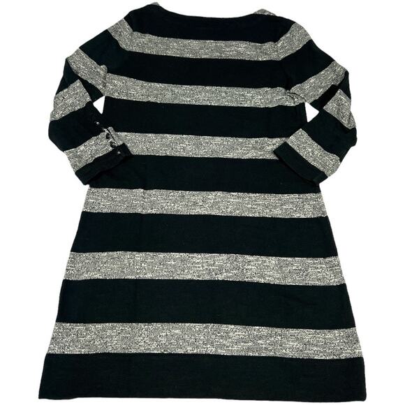 J. Crew Dress 3/4 Sleeve Heather Stripe Knit Button Detail Womens XXS Black Grey - Picture 3 of 12